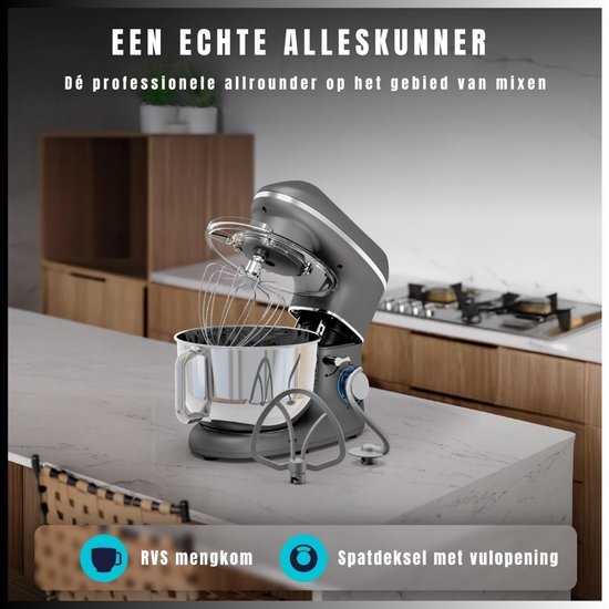 SVN® Mixer met mengkom - Mixer - Mixer met mengkom keukenmachine - Zilver/ Zwart - 22cm x 35cm x 30cm van Merkloos — afbeelding 3