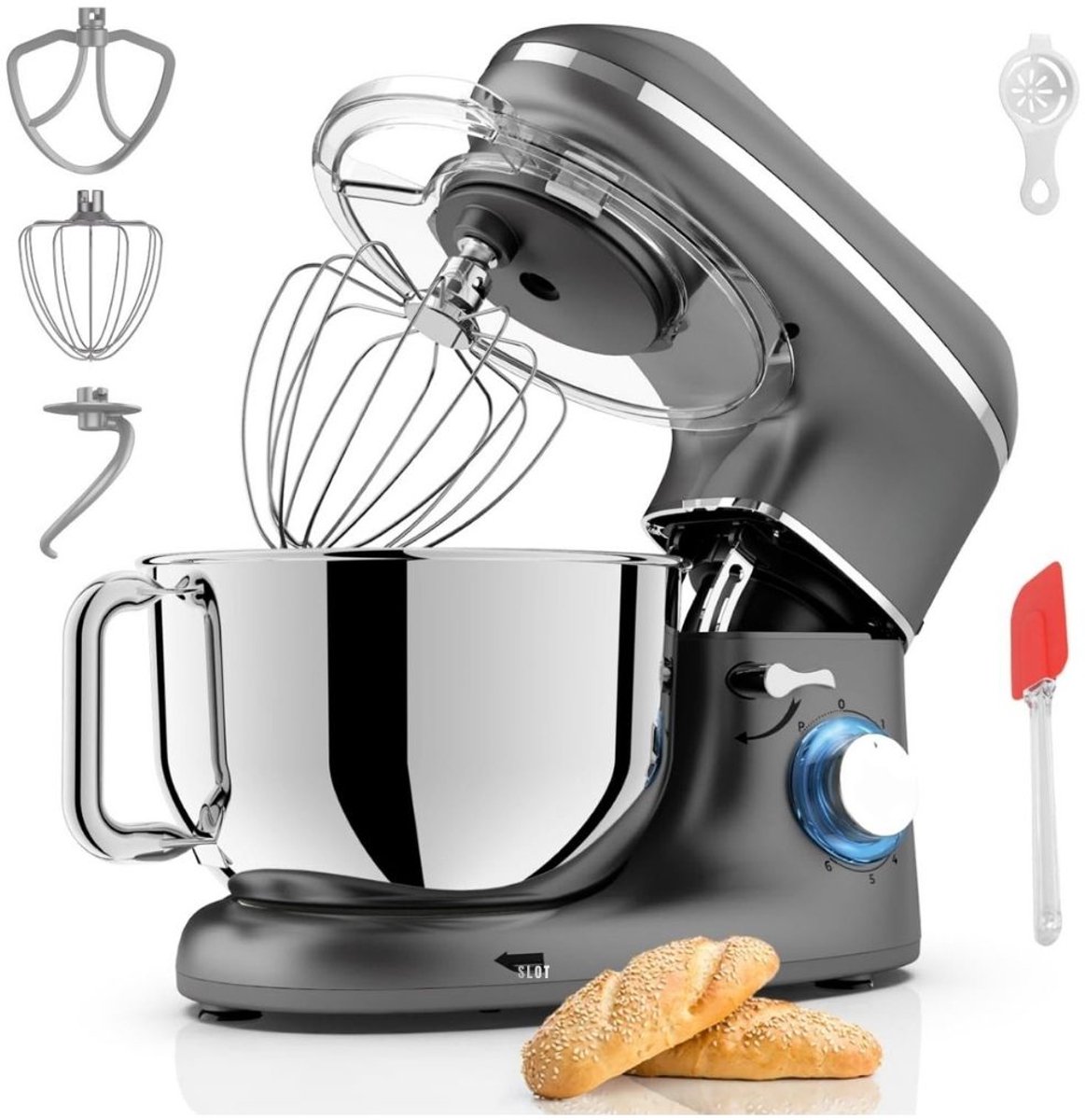 SVN® Mixer met mengkom - Mixer - Mixer met mengkom keukenmachine - Zilver/ Zwart - 22cm x 35cm x 30cm