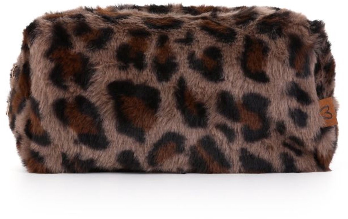 Luipaard faux fur make up tas- Bruin