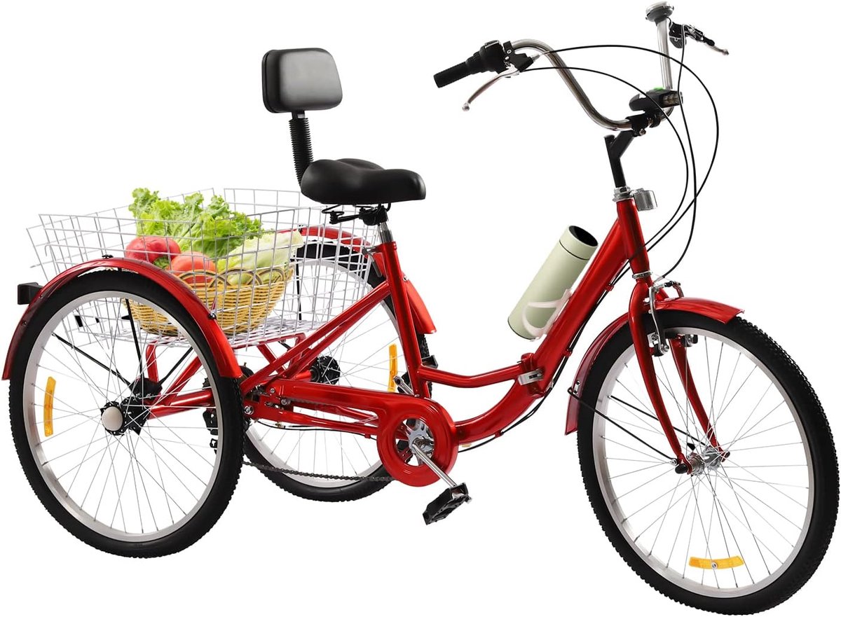 Driewieler voor volwassenen - Vouwfiets met drie wielen - Boodschappen en transport - Sterk koolstofstaal frame - 24 inch wielen