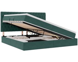 vidaXL - Opbergbed - met - LED - met - matras - Donkergroen - 200 - x - 200 - cm - Fluweel