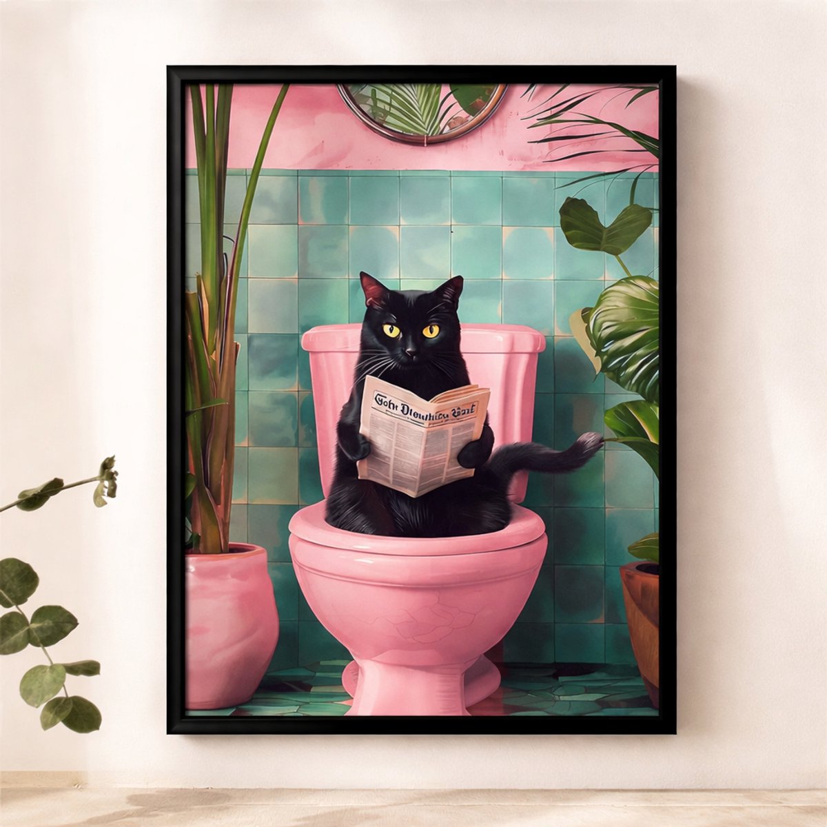 Canvas poster - Kat op het toilet - muurposter - binnenposter - katten- muur poster - Kado