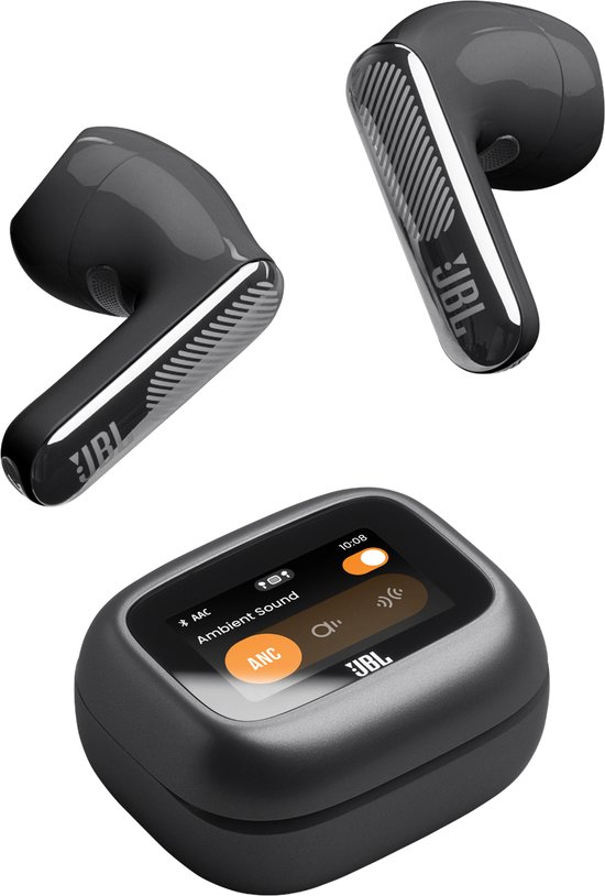 JBL Live Flex 4 – Draadloze Oortjes met Noise Cancelling – Smart Case met Touchscreen – Bluetooth Draadloos Oordopjes – 50 uur – Waterdicht – IP54 - Zwart