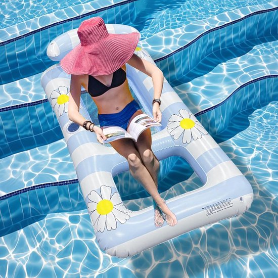Opblaasbare Loungestoel - Drijvende Bank - Waterontspanning - Stevig Lekvrij - 154x82cm - Blauw — afbeelding 4