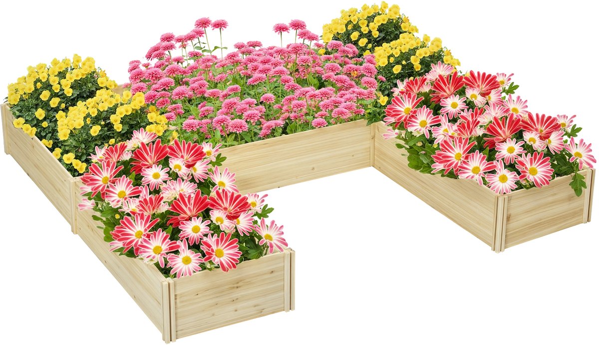 Killogood Set van 5 modulaire plantenbakken voor buiten van grenenhout, afm. 230L x 230l x 28H cm natuurlijk hout
