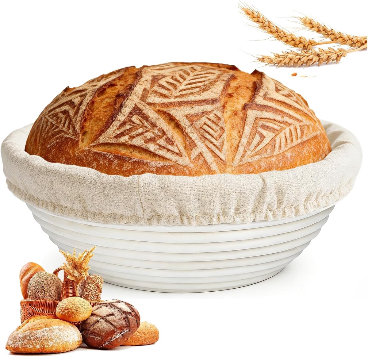 Fermentatiemand Broodmand Gistmand Broodbakken Thuis Met Linnen Inzetstuk 30 x 8 cm Natuur