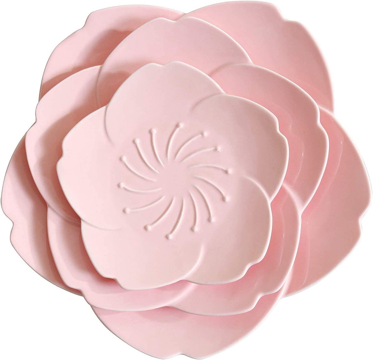 Keramische Serveerborden - Bloemvormige Borden - Feestelijk Dienen - Vaatwasser Magnetronbestendig - 3 Delig Set - Roze