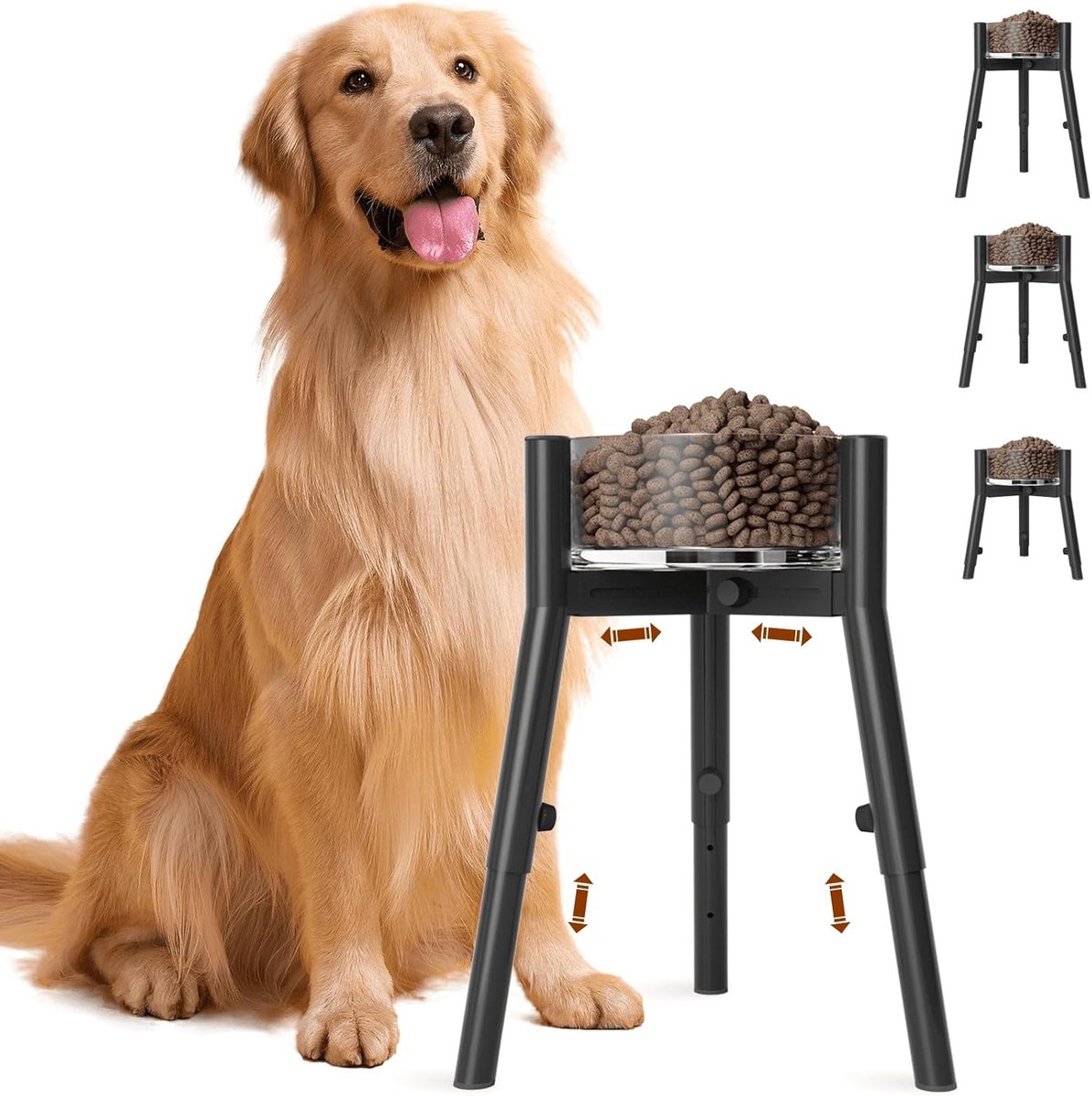 Hondenbakstandaard voor grote honden, verstelbare breedte en hoogte, verhoogde hondenbakken voor 7-10,7 inch brede kommen, 3 hoogteverstellingen, hoge hondenvoerbak voor waterbak, enkele
