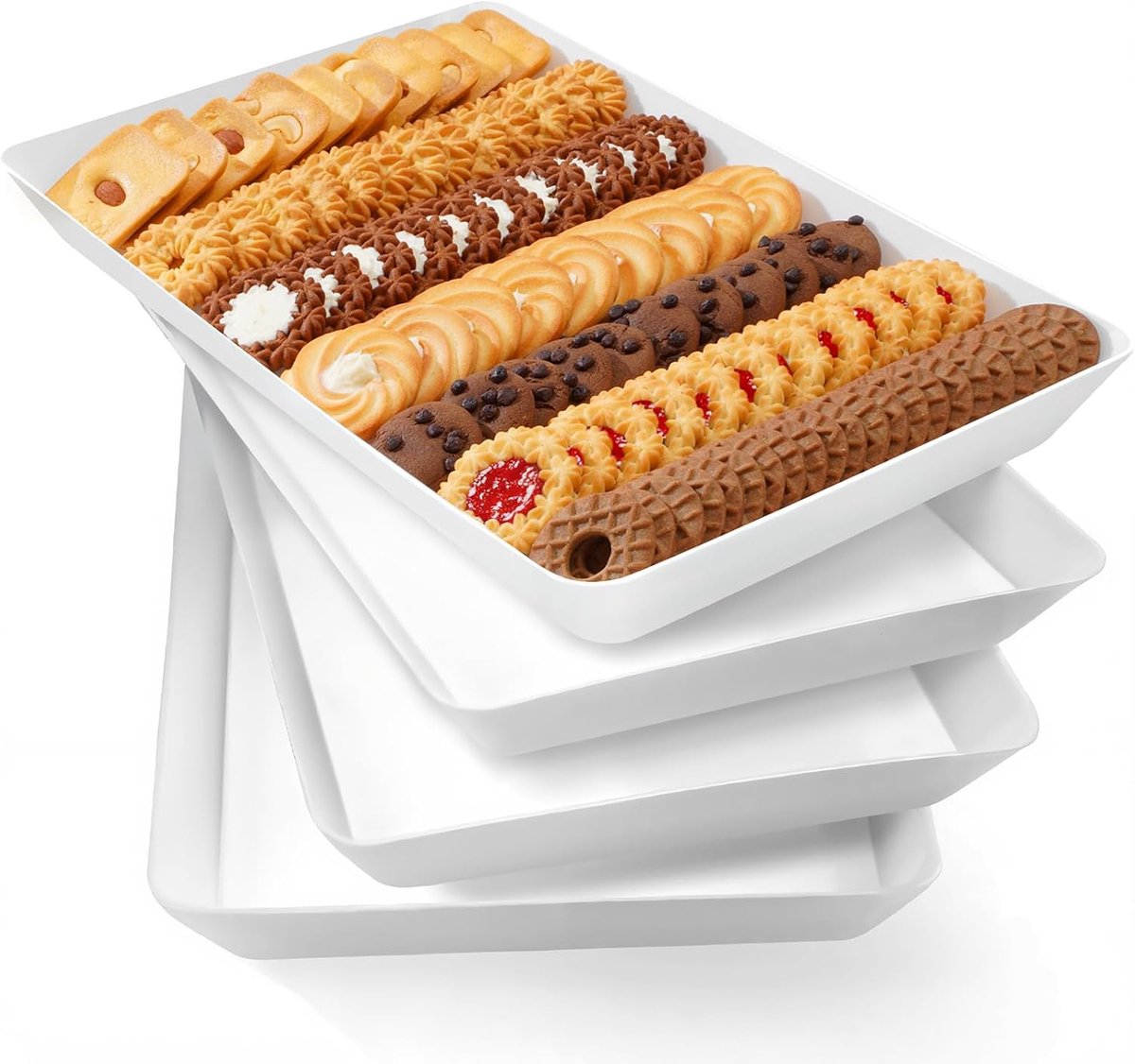 Serveerschalen Set - Platte schalen - Feestjes & Snacks - Stapelbaar Ontwerp - 34.3 x 24 cm - Wit
