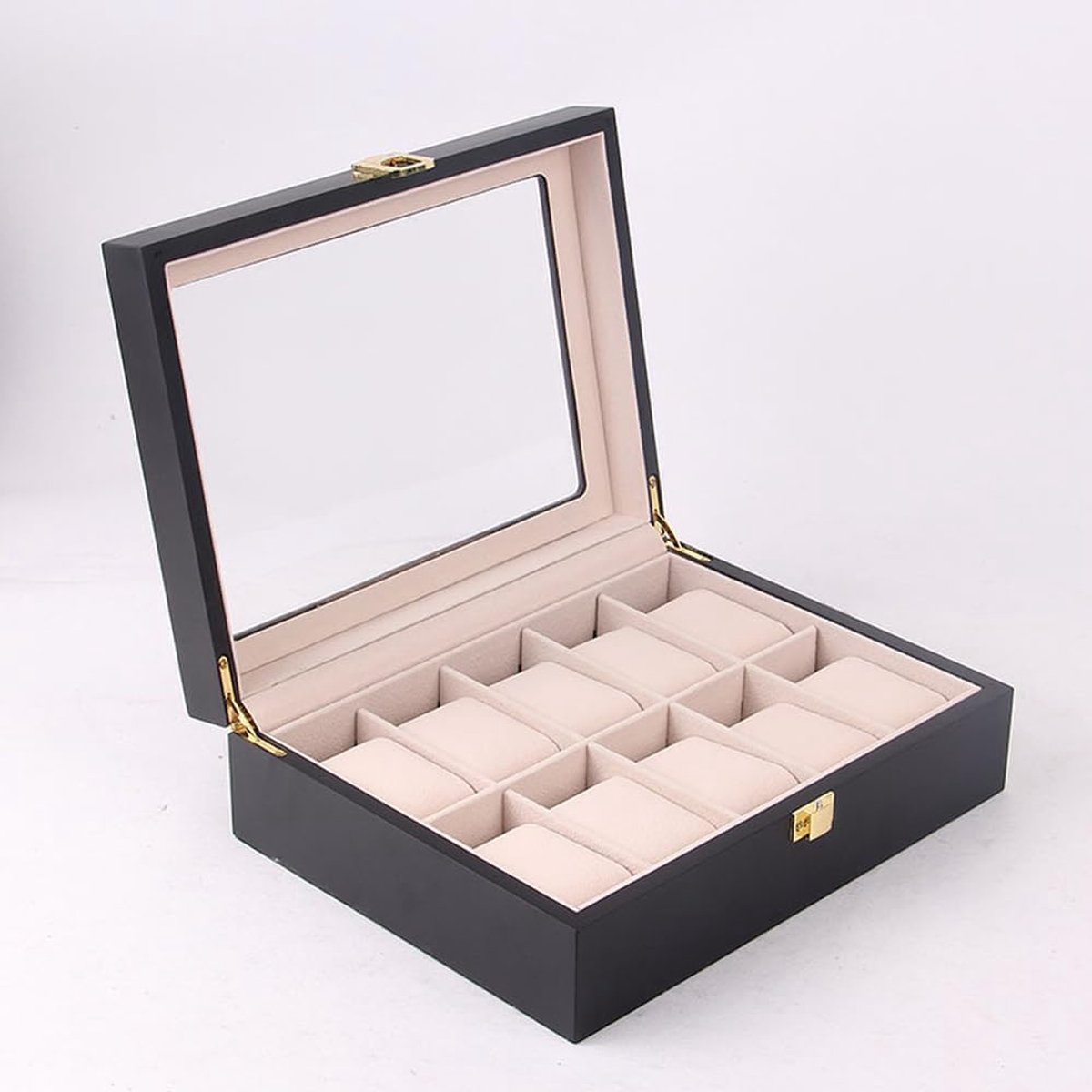 Horloge Opberger - Juwelendoos Heren - Veilige Opslag - 10 Vakken - 25x20x8 cm - Zwart
