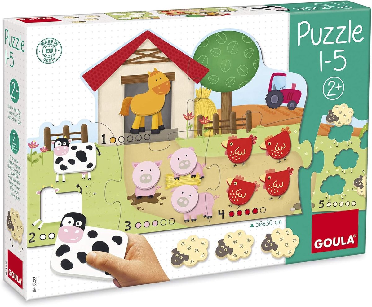 Telpuzzel 1-5 - Kinderpuzzel Peuters - Leren Tellen - Houten Dieren Puzzel - 30 x 5 x 22 cm - Multikleur