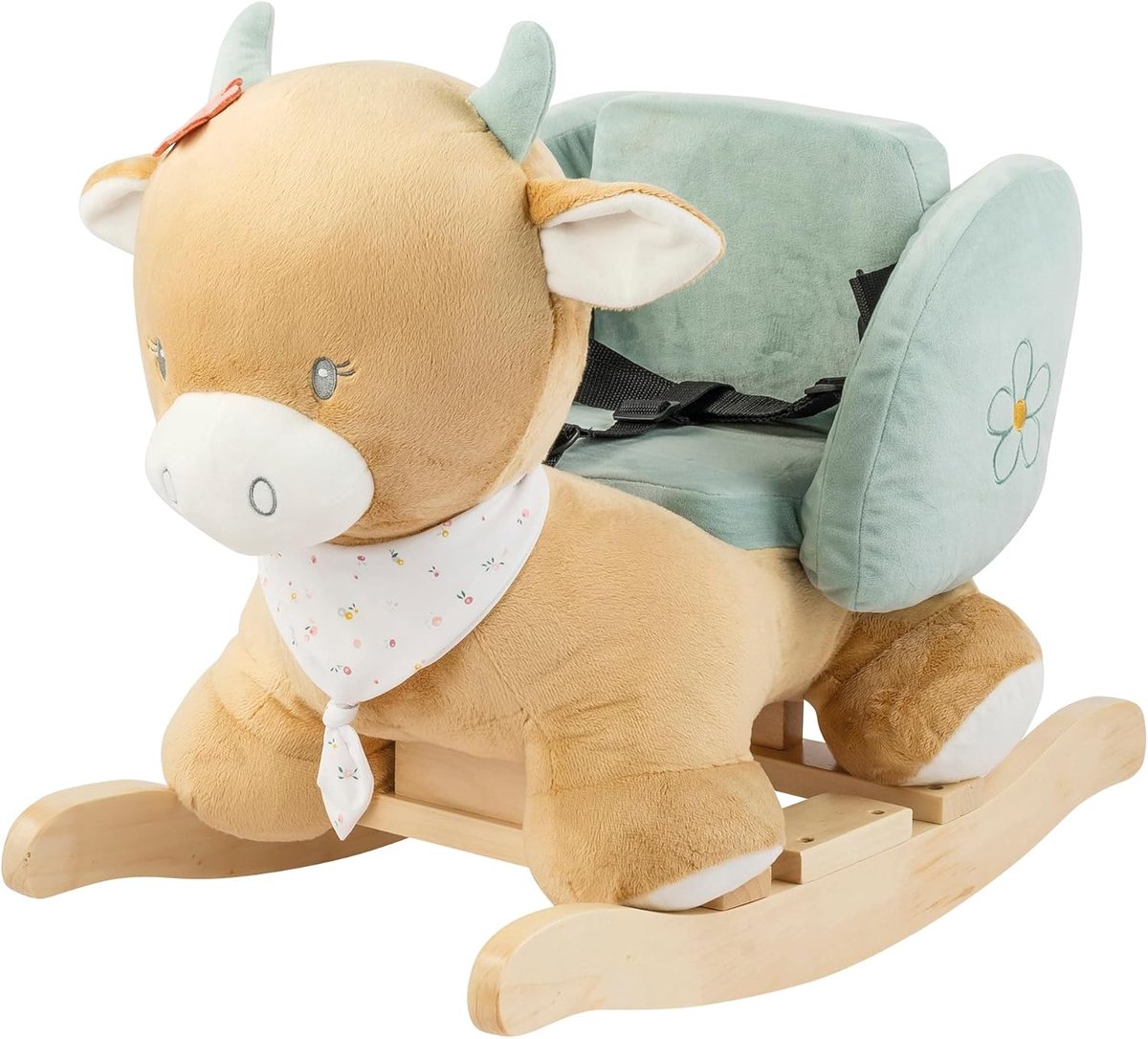 Schommeldier Koe - Knuffelbeest - Baby Spelen - Inclusief Veiligheidsharnas - 60 cm - Beige