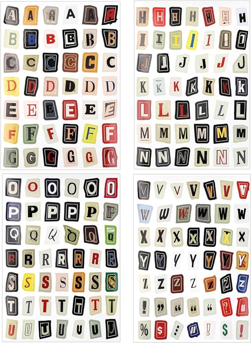 KARZO 4 Vellen Engels Alfabet Symbool Label Sticker, Vintage Letters Plakboek Stickers Esthetisch Alfabet Dagboek Benodigdheden Kit voor Plakboek