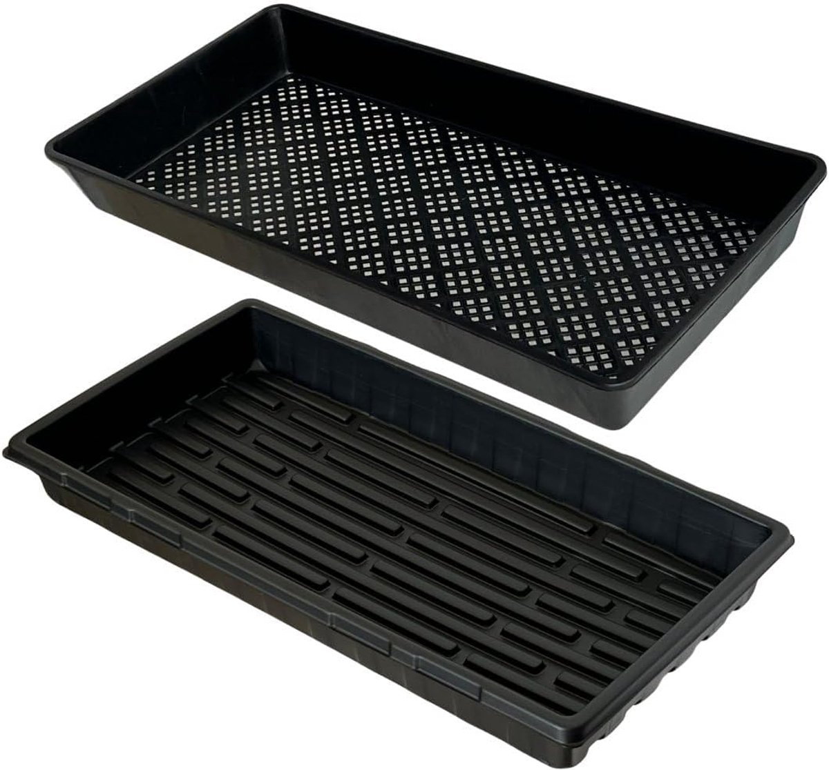 Kweekbakken Set - Zaaitrays Zaadstarter - Zaailingen Opkweken - Ademende Wortelgroei - 55x28.5x5.8 cm - Zwart