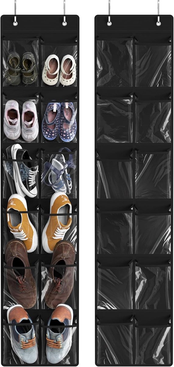 Schoenen Organizer - Opbergoplossing Kast - Ruimte Besparen - 24 Grote Vakken - 2 Pack - Zwart