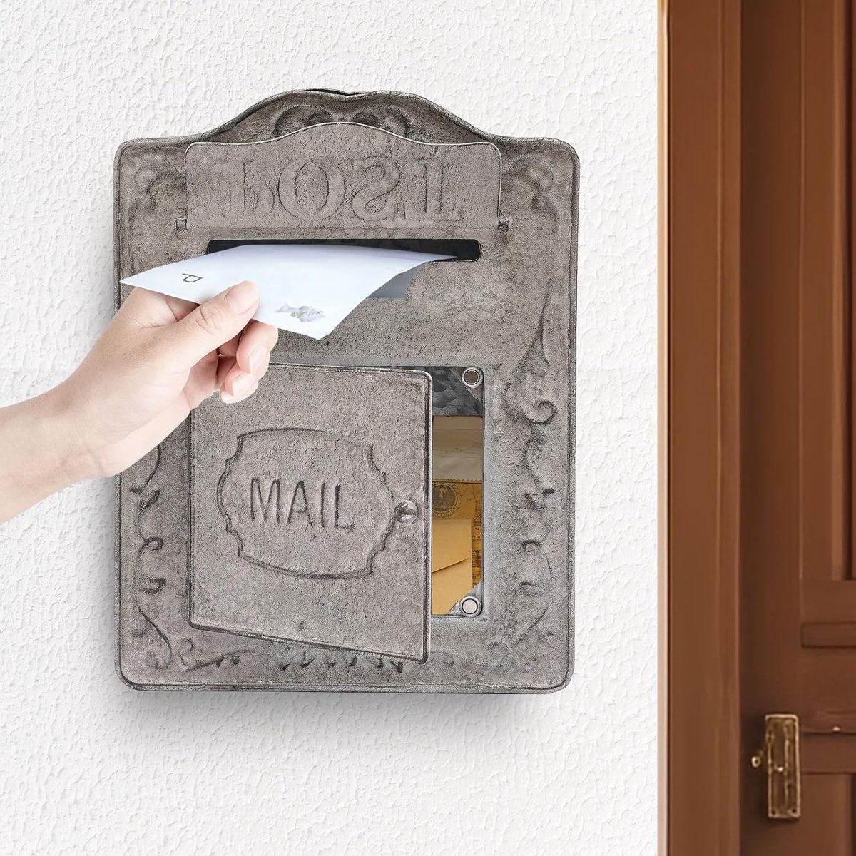 Wand brievenbus - Postbak Retro - Papierwerk Ontvangen - Afsluitbaar IJzer - 26x10x34 cm - Grijs