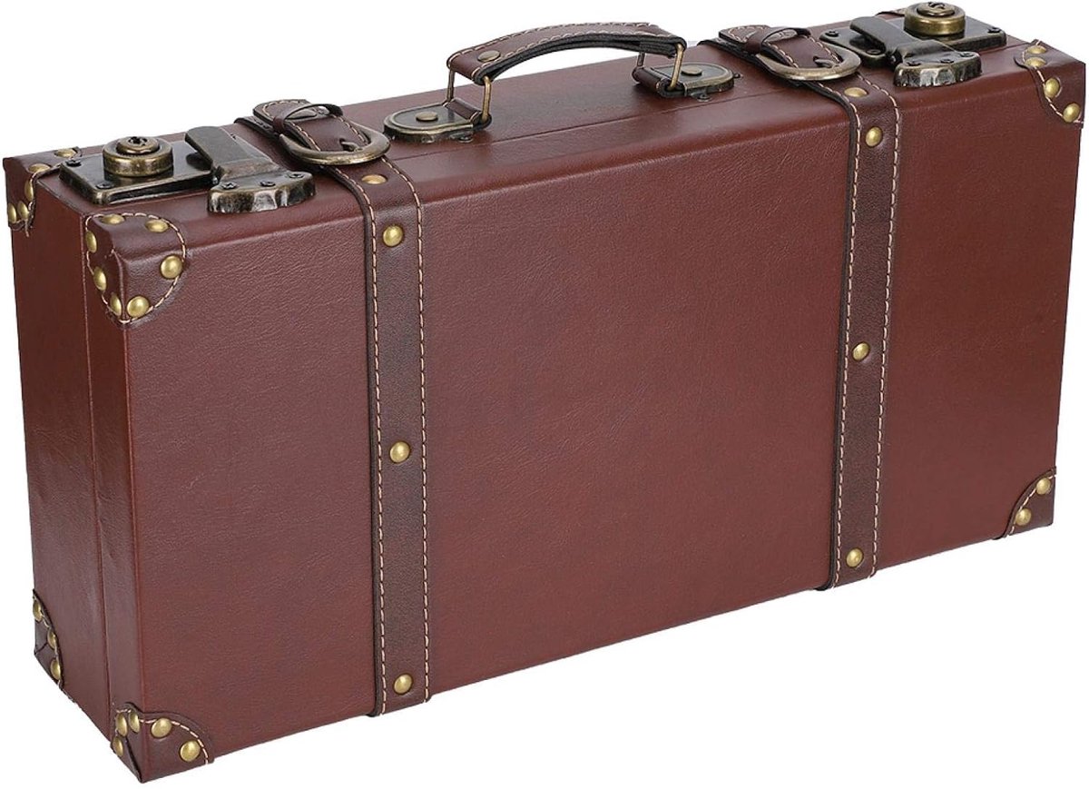 Decoratieve Koffer - Opbergkist Hout - Wanddecoratie Opbergen - Met Riemen Slot - 44.5x23x11.7 cm - Houtkleurig