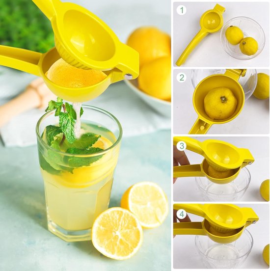 Citroenpers - Fruitpers - Limoenpers - Citruspers - emon squeezer - handmatig - Robuuste - duurzaam - Ergonomische Handpers voor Citroen - voor Citroen, Limoen & Sinaasappel - geel — afbeelding 4