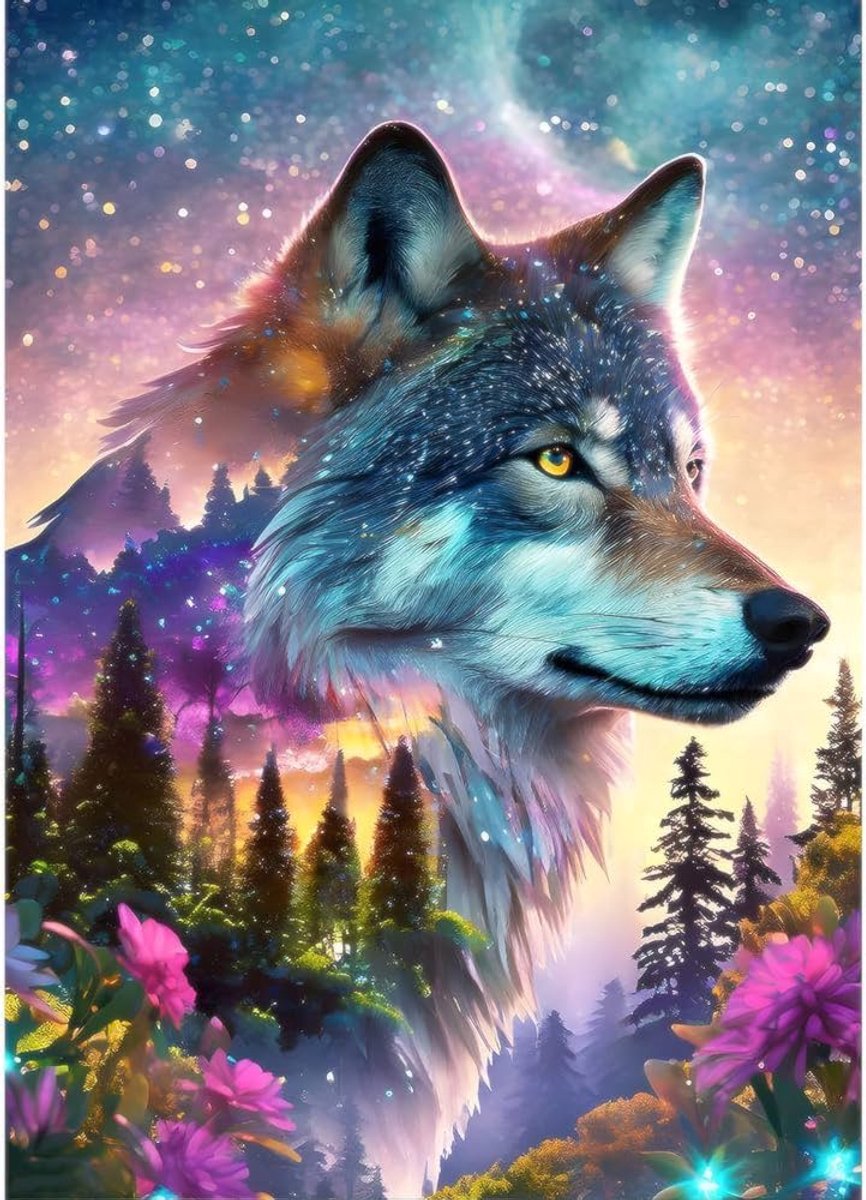TOPMO - Wolven Sterrennacht - Diamond painting pakket - HQ Diamond Painting - volledig dekkend - Diamant Schilderen – voor Volwassenen – ROND - 40 x 50 CM