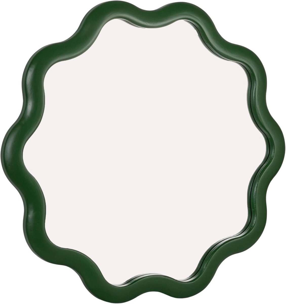 Golvende Wandspiegel - Decoratieve Spiegel - Huiskamer Decoratie - Geschulpt Houten Frame - 60cm Diameter - Groen