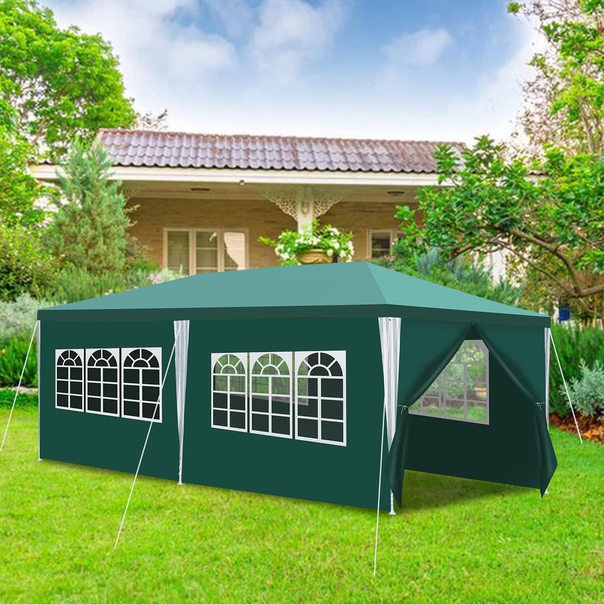 Tuinpaviljoen Waterdicht - Feesttent Tuintent - Feest Tuin Evenement - Stabiel IJzeren Frame - 3x6 Meter - Groen