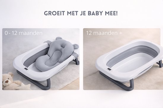 GoudenGracht Baby Bad - Babybad - Babybad met standaard - Opvouwbaar - Digitale Thermometer - Grijs