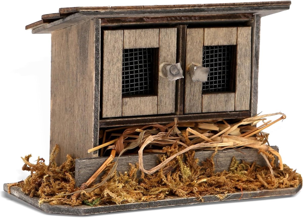 Mini Kippenhok - Poppenhuis Decoratie - Miniatuur Tuin - Houten Ambacht - 9.5 x 4.5 x 6.5 cm - Bruin
