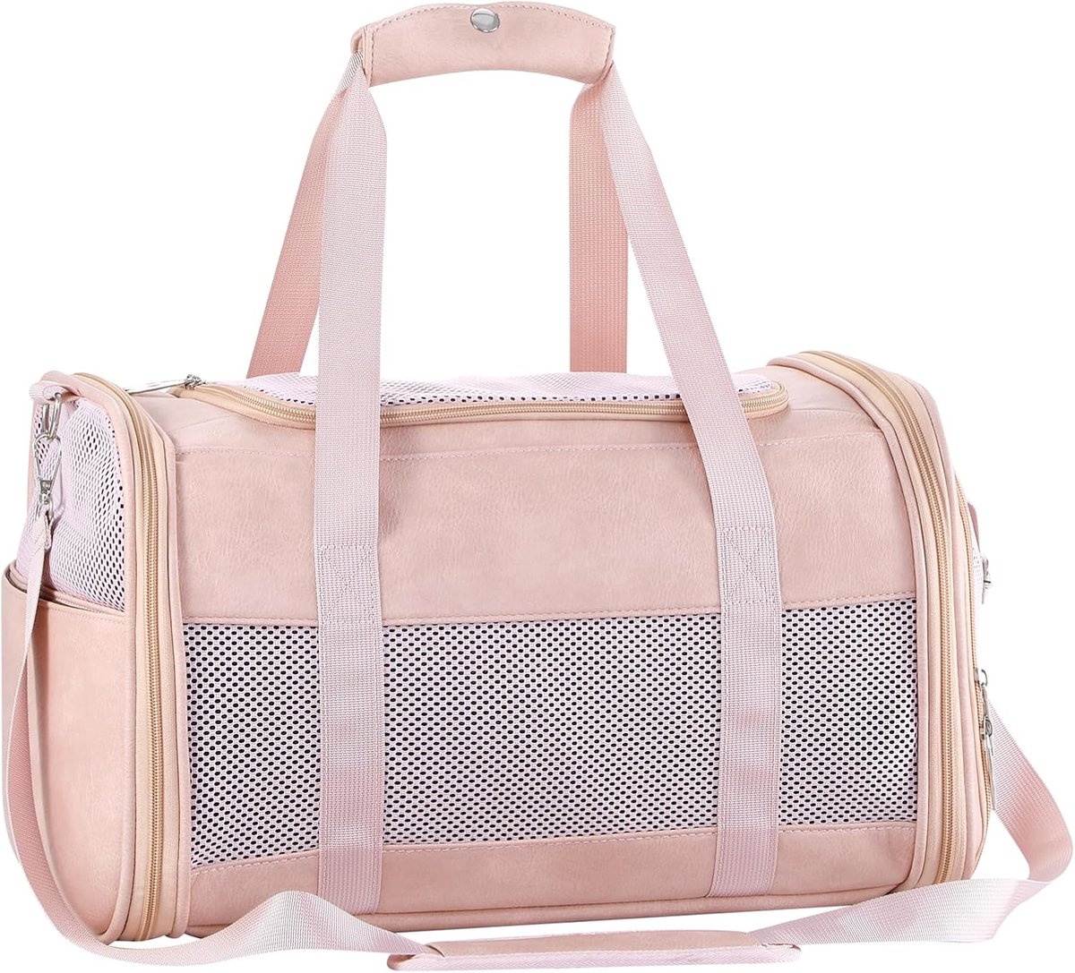 Hondendraagtas Leer - Huisdier Reistas - Veilig Reizen - Luchtvaart Goedgekeurd - 43x28x29 cm - Roze