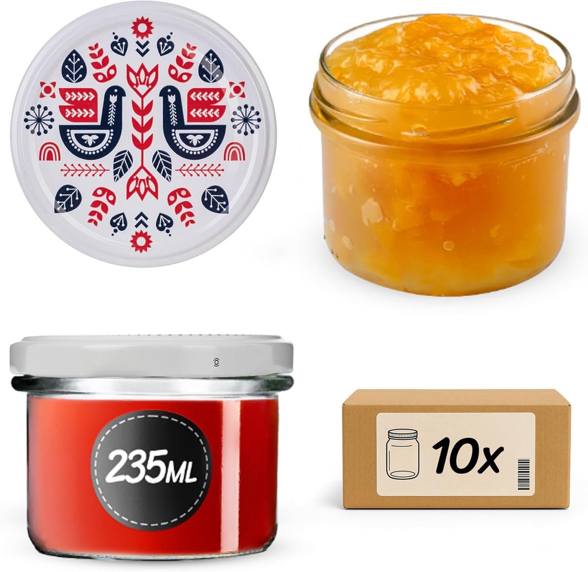 Set inmaakpotten - Glazen potten - Voedsel bewaren - Luchtdichte sluiting - 235 ml - Folklore