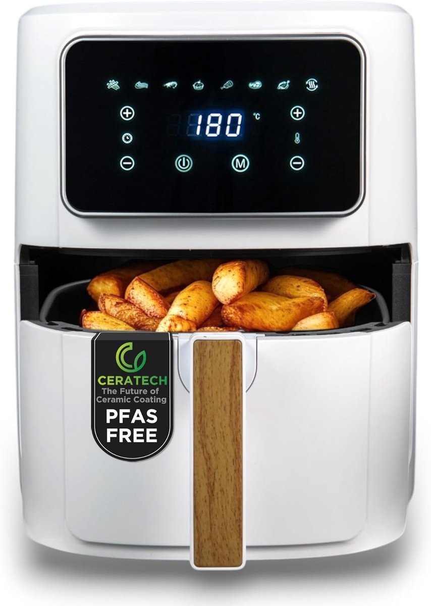 Heteluchtfriteuse - Airfryer - Gezond Koken - Keramische Coating - 6.9 Liter - Wit