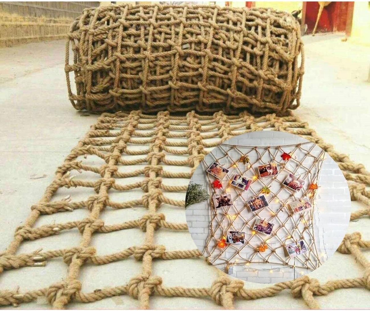 Decoratief Touwnet Jute Hennepnet 6mm voor Balkon, Traphek en Tuin – Veiligheidsnet
