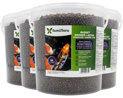 Famiflora Grower Astax koivoer - 4x 10L (= 60L / 16.68KG) - 6mm korrel - Premium grower voor koivissen - Voer voor vijvervissen - Korrelgrootte van 6 mm - Bevat astaxanthine