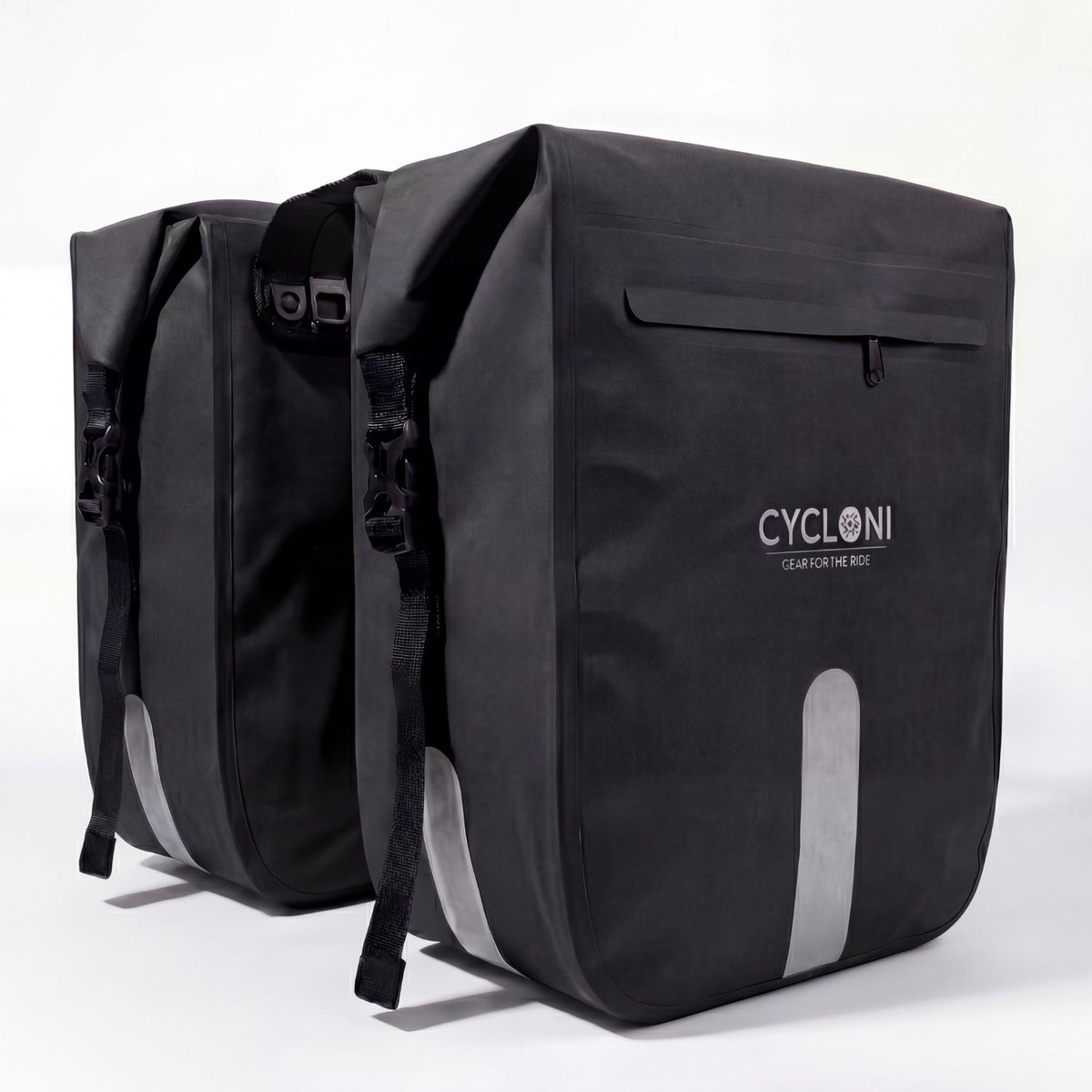 Cycloni FLOW 48L Dubbele Fietstas - 100% Waterdicht Fietszakken - Moderne Design voor Electrische Fiets - Voor Dames en Heren - Zwart