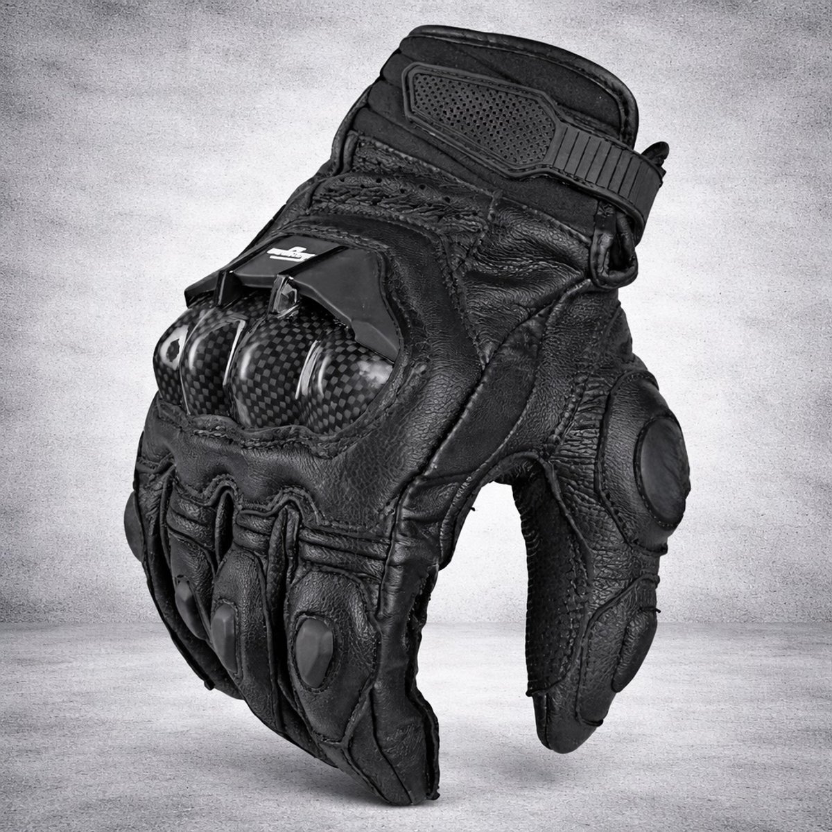 Motor Handschoenen Bescherming - Carbon Knokkel - Grip - Zwart - M