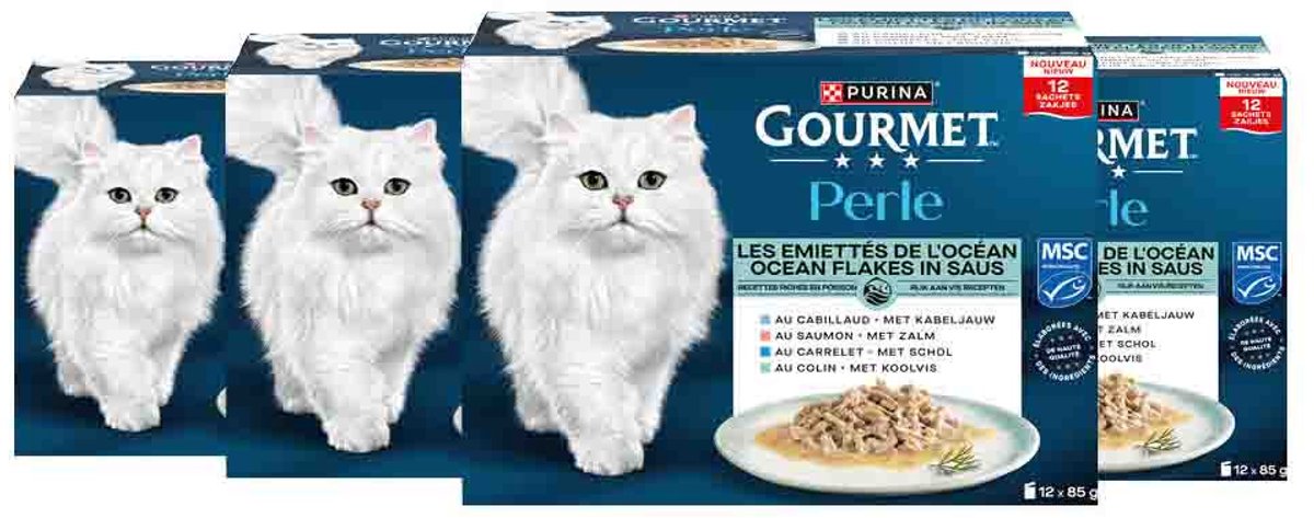 GOURMET PERLE Ocean Flakes in Saus - Kattenvoer natvoer - Zalm - 12x85g