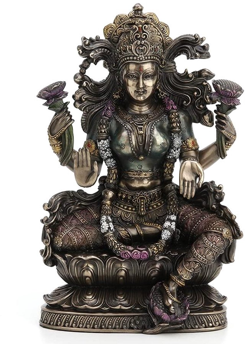 Veronese Design beeld/figuur - Lakshmi Sittend op Lotus 23,5cm - Zeer gedetailleerd en mooi!