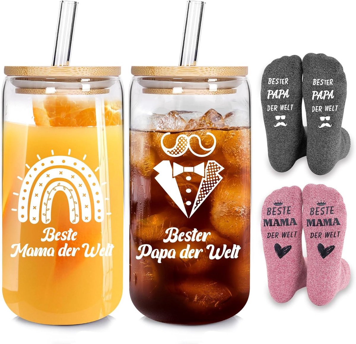 Glazen Drinkbeker - Koffiemok - Thuisgebruik - Met Deksel en Rietje - 500 ml - Transparant