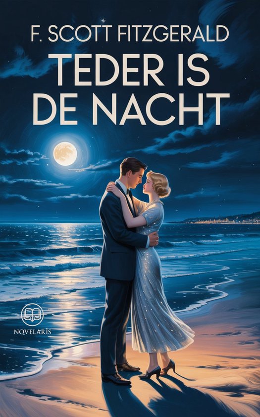 Un couple s'embrasse sur une plage au clair de lune. Titre : Tendre est la nuit.