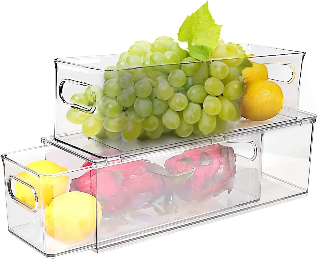 Koelkast Organizer Set - Lade Bakken - Keuken Opbergen - Uittrekbaar Stapelbaar - 35x12x10cm - Transparant