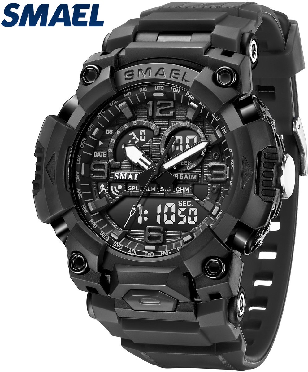 sportief horloge dubbel scherm met tijd datum chronometer alarm waterdicht en led licht