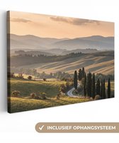 Canvas schilderij 120x80 cm - Exclusieve wanddecoratie Toscaans - Landschap - Heuvels - Muurdecoratie woonkamer - Slaapkamer decoratie - Kamer accessoires - Schilderijen op canvas