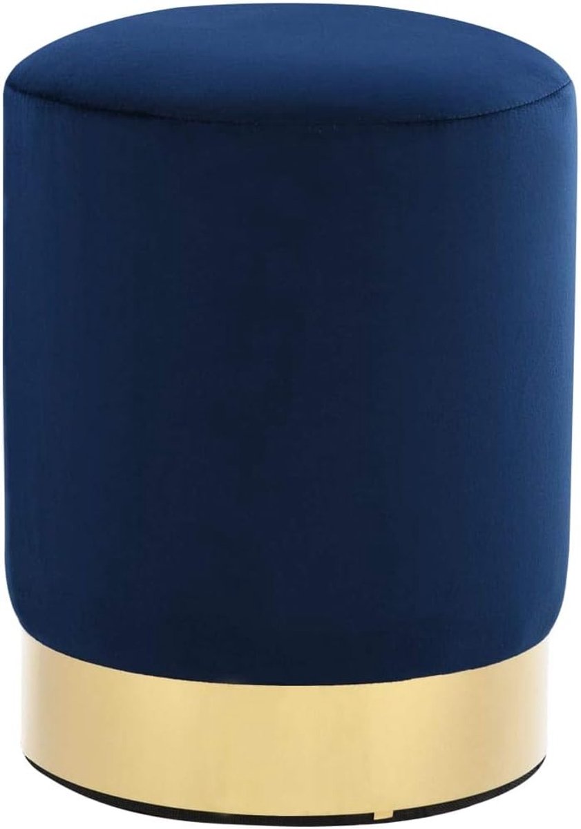 Fluwelen Poef - Ottomaan Voetenbank - Extra Zitplaats - Stevige Metalen Poot - 26.5x38cm - Blauw Goud