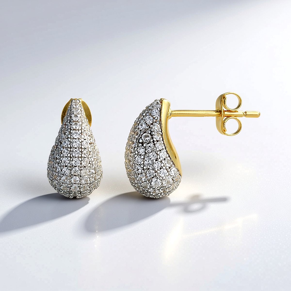 Cavill - Zilveren Oorbellen 925 Sterling Zilver Verguld - Druppelvormige Oorbellen met 1,08 Ct Zirkonia Pavé - Luxe Elegante Oorbellen Feierlijk