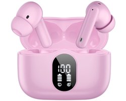 SBG Draadloze Oordopjes - Noise Cancelling - Headset - Bluetooth 5.4 - Earbuds oplaadcase - LED Display - Met Microfoon - Extra dopjes - Roze