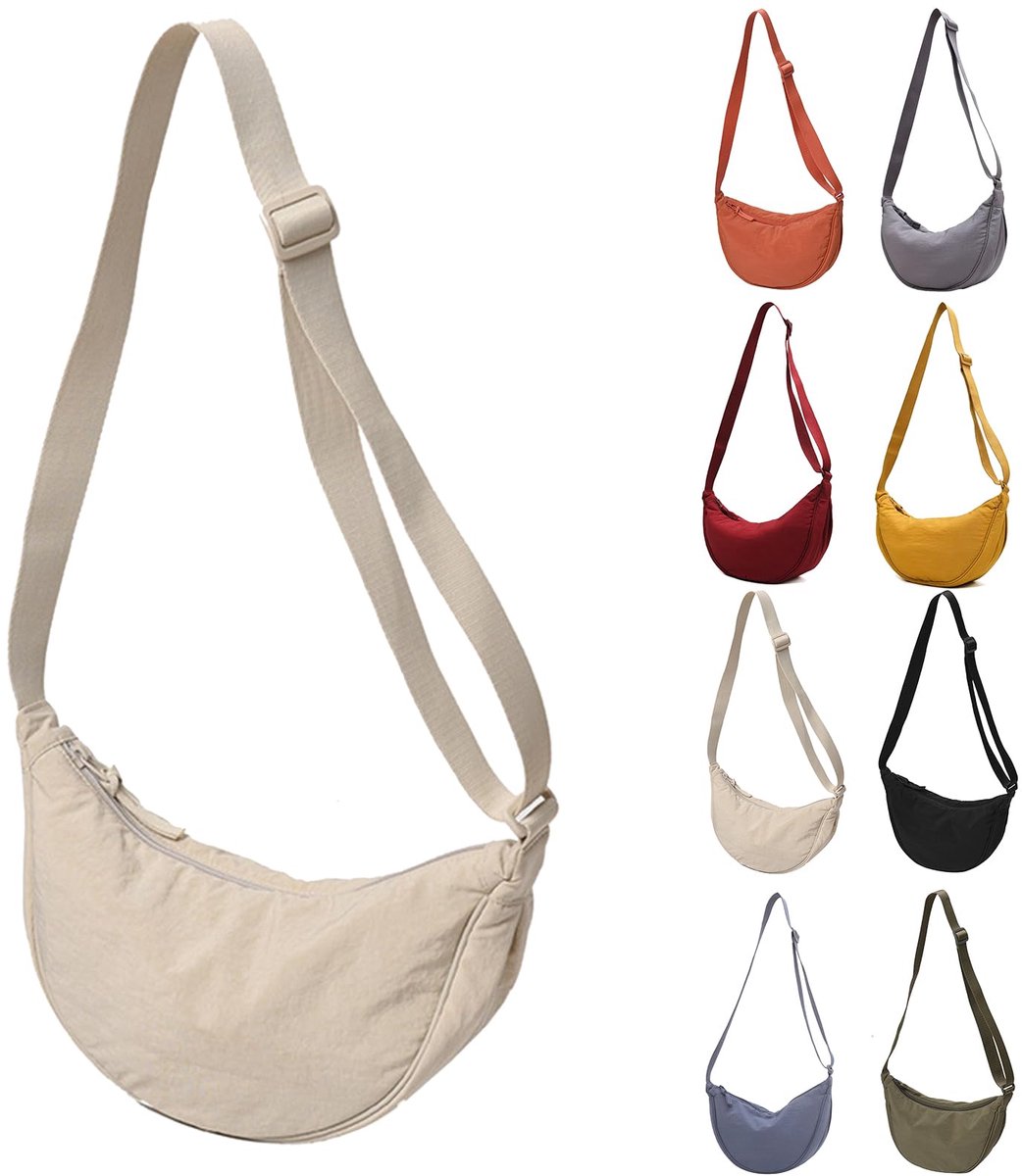 Kraftverdia - Dames halvemaan crossbody tas – Halvemaan tas met afneembare verstelbare schouderriem – Nylon dumpling schoudertas voor reizen en uitgaan - Wit