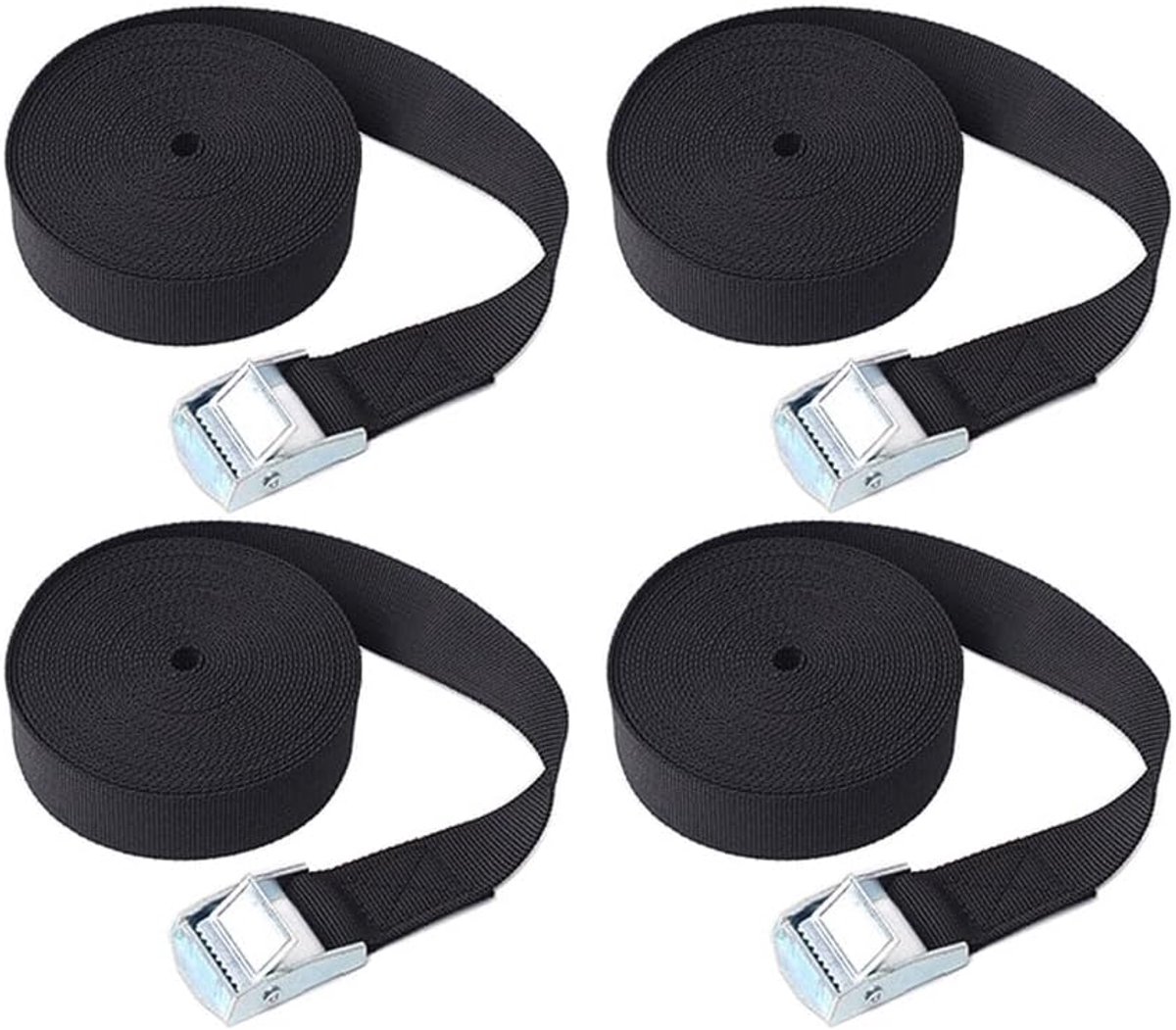 Spanbanden Set - Verstelbare Sjorbanden - Veilig Vervoer - Zinklegering Gesp - 6m x 25mm - Zwart