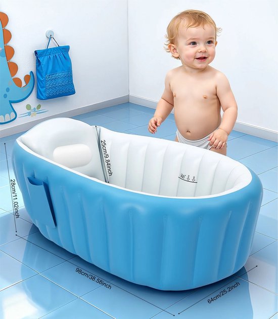 Linkforu - Opvouwbaar Babybadje - Opblaasbaar Zwembad met Pomp en Reparatieset - Anti slip - 0 Tot 3 Jaar - 98x64x28 Cm - Blauw van linkforu — afbeelding 2