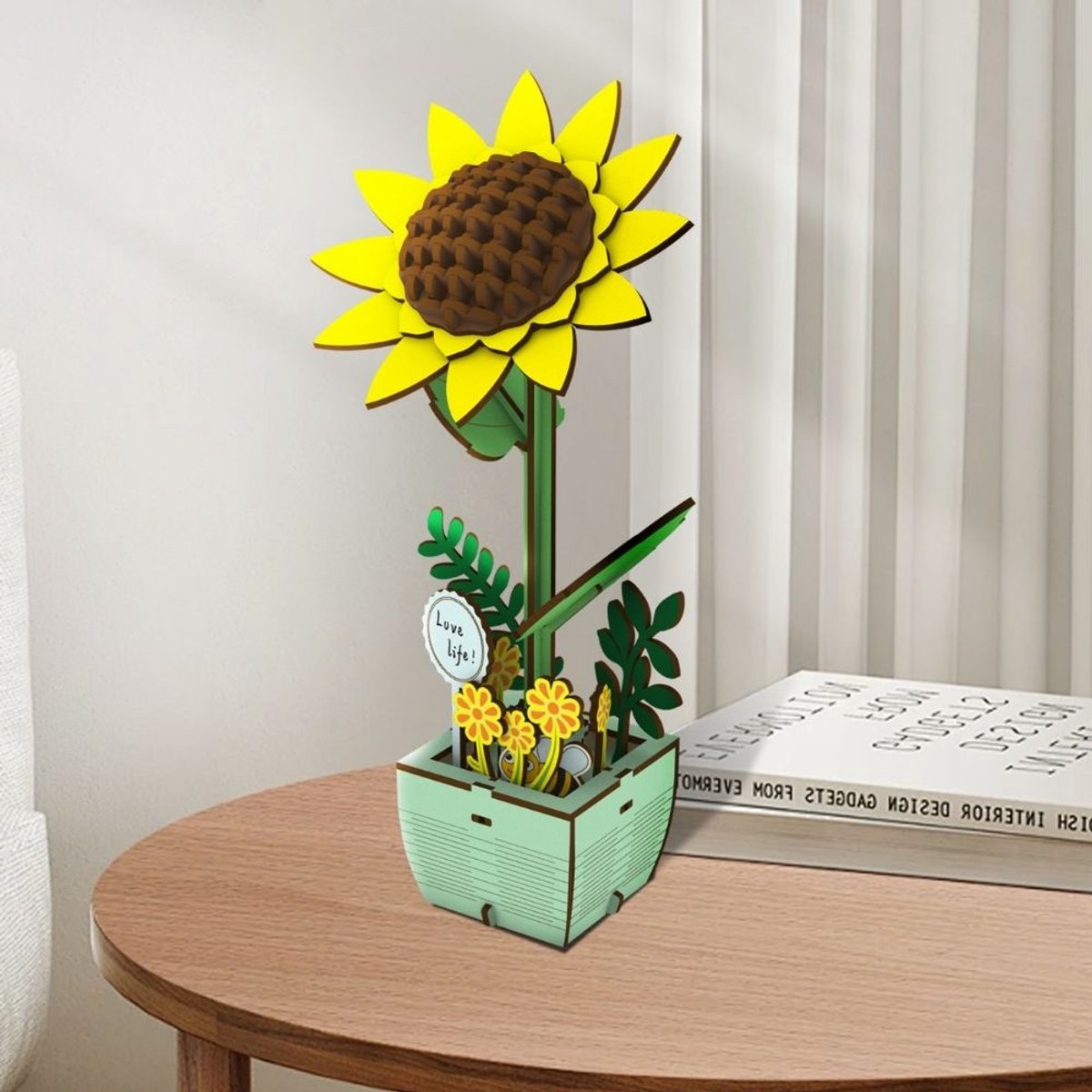Figured'Art 3D Houten Puzzel - Prachtige Zonnebloem - DIY Bouwset Zonder Lijm Monteren - Originele Interieur Decoratie - Creatief Hobbypakket voor Volwassenen - Frans Merk