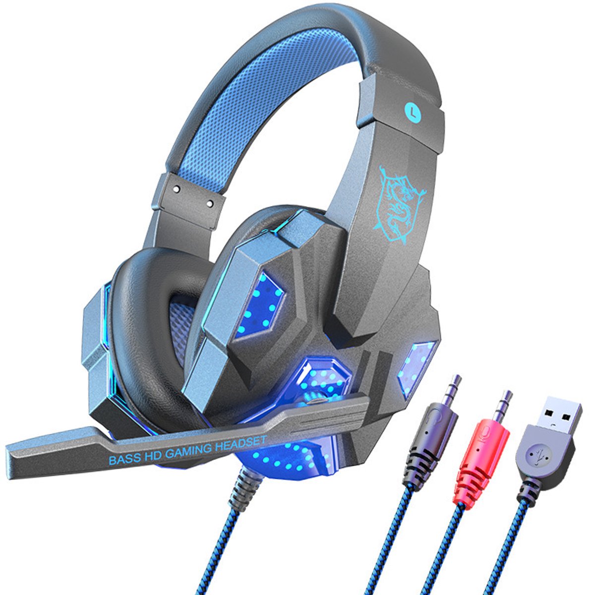 SY830 Gaming-koptelefoon met microfoon, rode ledverlichting, USB- en 3,5 mm-aansluiting, bedrade gaming-headset (rood)