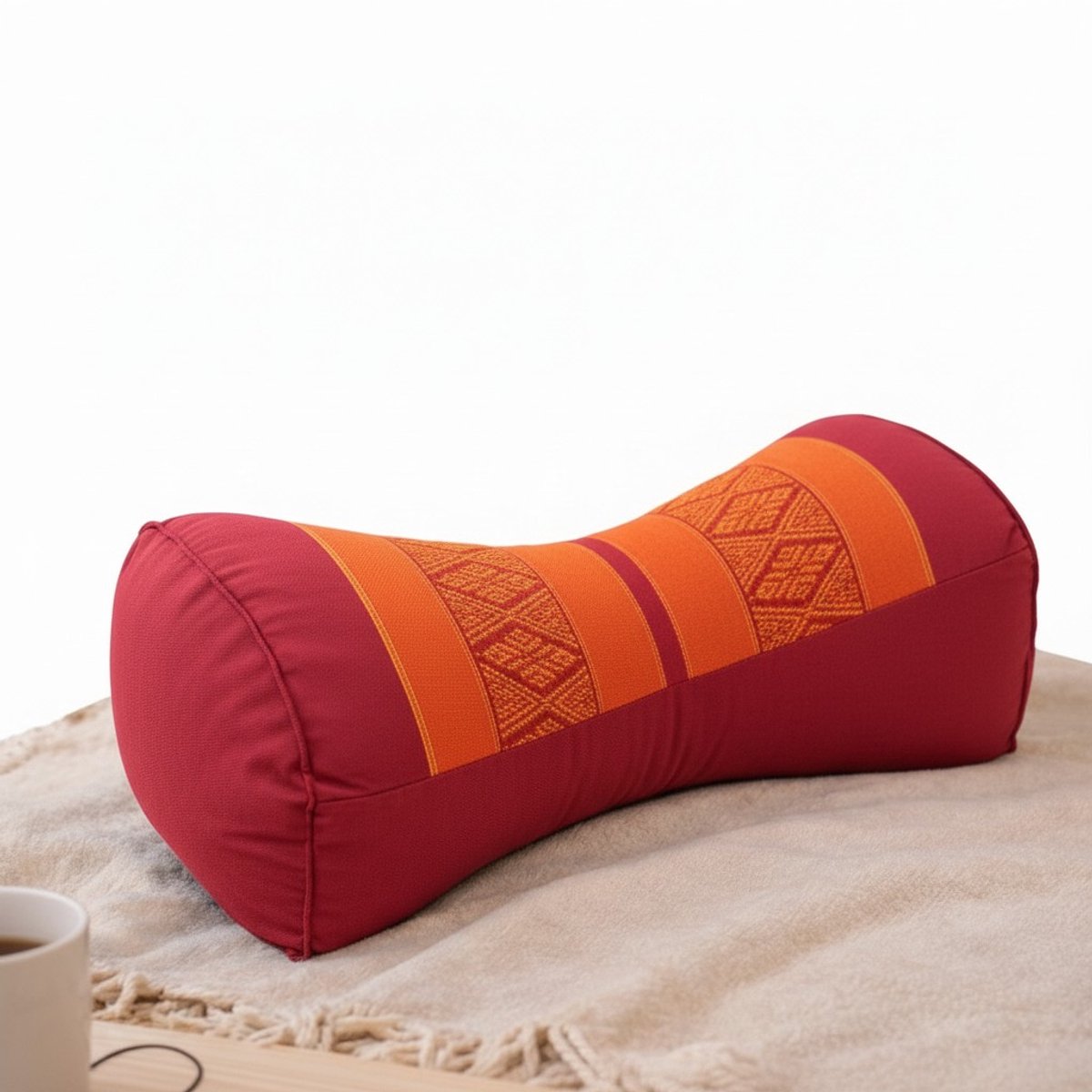 Nekkussen bone – hard & stevig kapok – ergonomisch yoga kussen / meditatiekussen – rood oranje – nek- en rugondersteuning